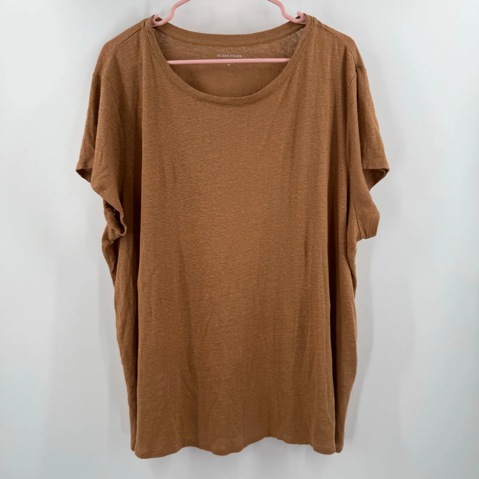 EILEEN FISHER Top Size 2X Short Sleeve 100% Organic Linen Plus Curvy Tan *flaw - Image 13