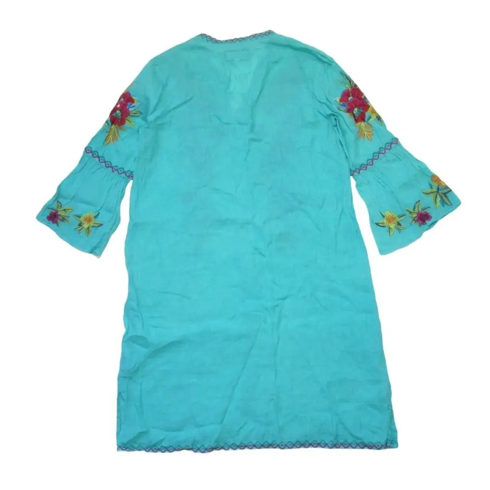 Johnny Was Nandi Flare Sleeve Tunic in Lanai Azure Embroidered Dress S Defect - Image 5