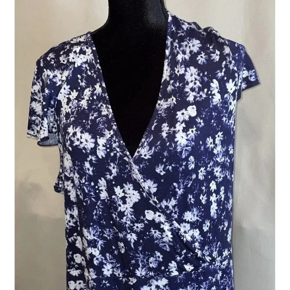 Juicy Couture  Size XXL Dress Blue White Floral Hi Low Maxi Flutter Sleeve NEW‎ - Image 2