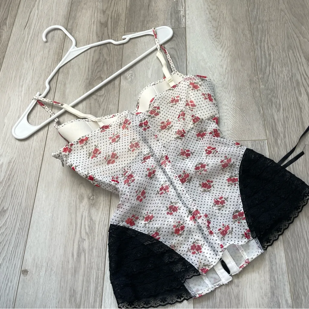 Intimissimi Y2K Corset floral lace womens White Black (small) party going out - Image 4