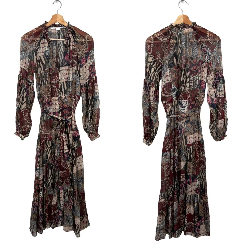 Veronica Beard Isra Multi-Print Silk Maxi Dress Women's 0 Paisley Tie Waist NWOT - Image 4