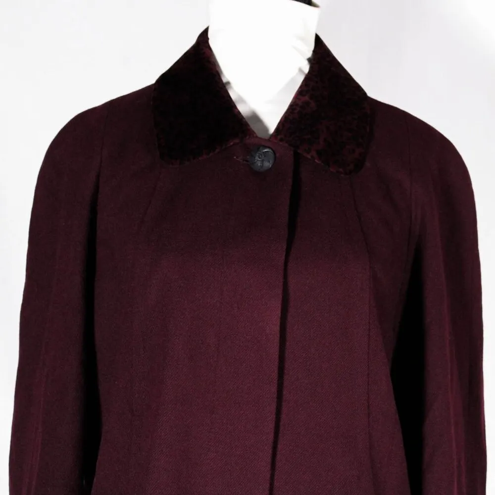 Vintage 1980s Noir Style Burgundy Wool Jacket with Leopard Print Trim Red Size 12 - Image 7