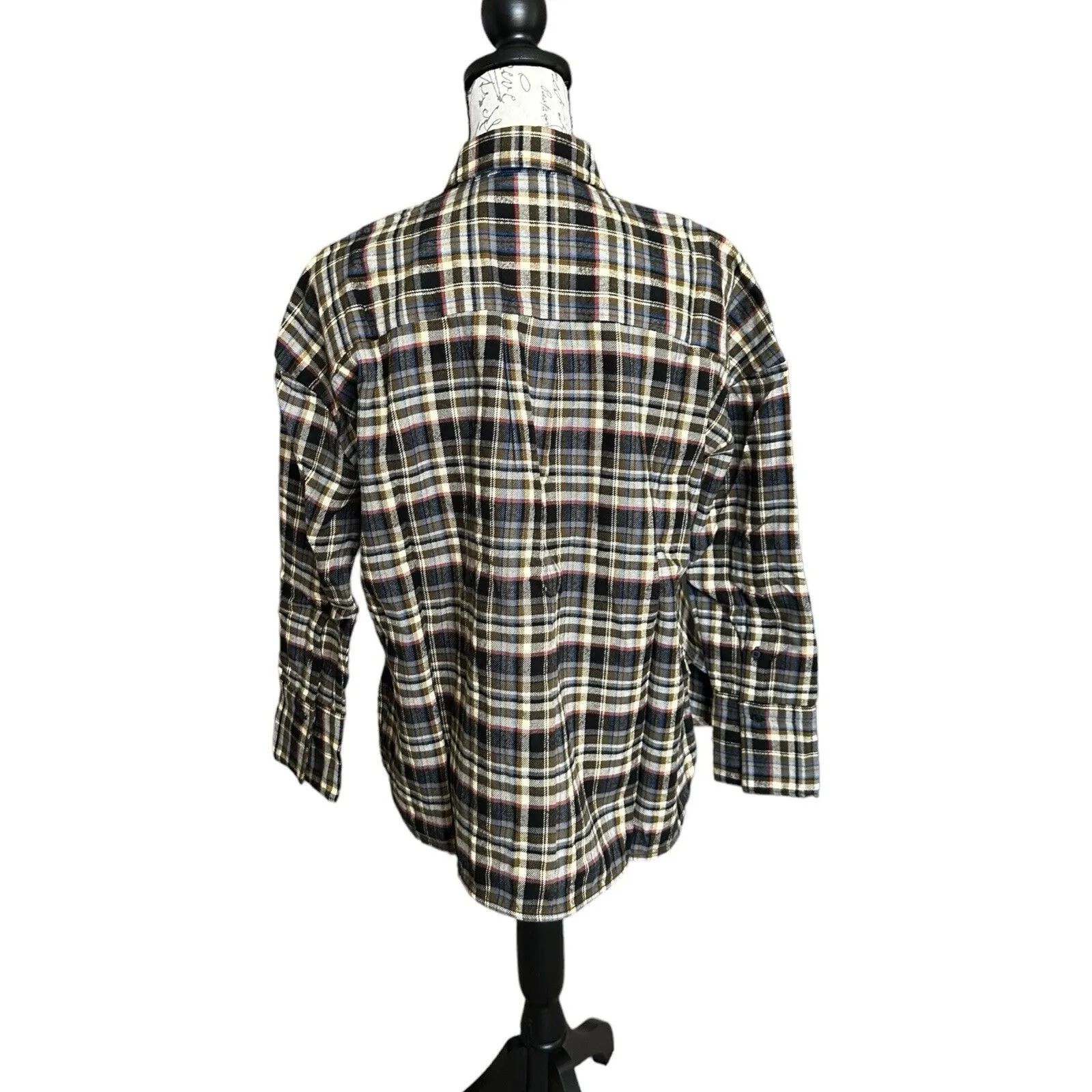 Everlane Boxy Plaid Flannel Shirt Brown Blue XS Cotton - Image 5