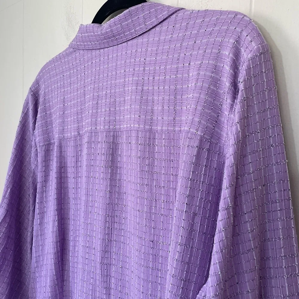 CJ Banks Purple Textured 3/4 Sleeve Button Up Blouse ~ Rayon Blend ~ Size 2X - Image 7