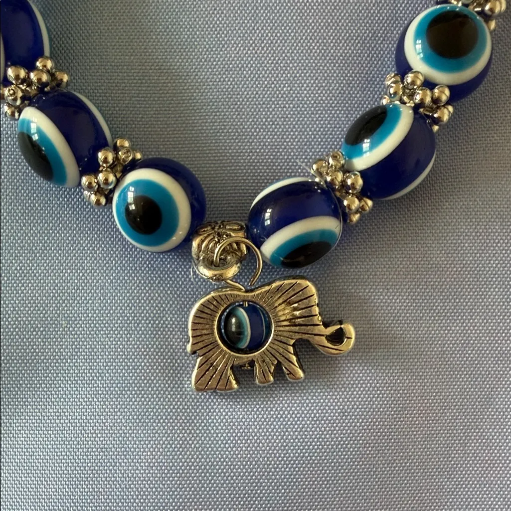 Blue Evil Eye Bracelet with Elephant Charm - Image 3