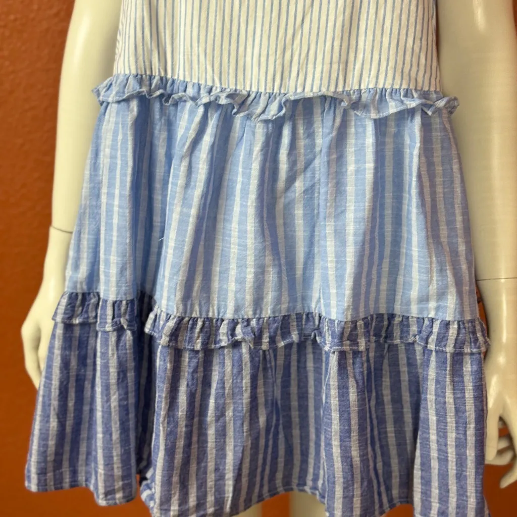 Blu Pepper Womens Tiered Tunic Tank Top Sz M Blue Stripe Lined Tie Straps Cotton - Image 7