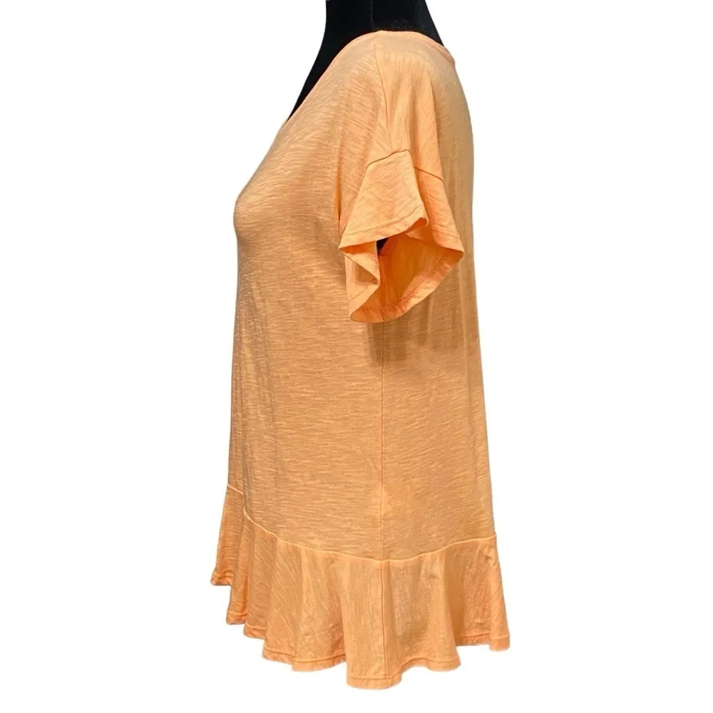 Lands’ End Peach Slub Knit Ruffle Hem Top XS Lightweight Boho Tee Shirt Orange - Image 3