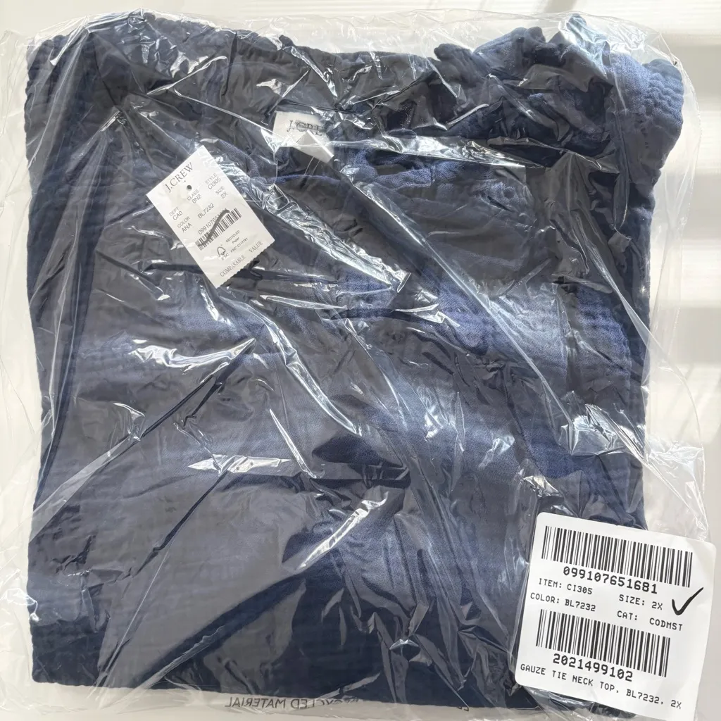 NWT J. Crew Long-sleeve Gauze Tie-neck Top Blouse Antique Navy - Image 5