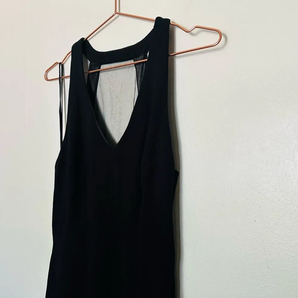 THEIA Women's Black Matte Mesh Cut Out Back Fitted Gown Maxi Dress Size 4 - Image 5