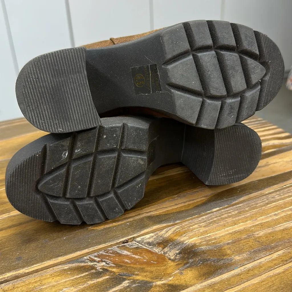 Soda Editor Brown Lug Sole High Heel Chelsea Ankle Boot Double Elastic Gore 5.5 - Image 7