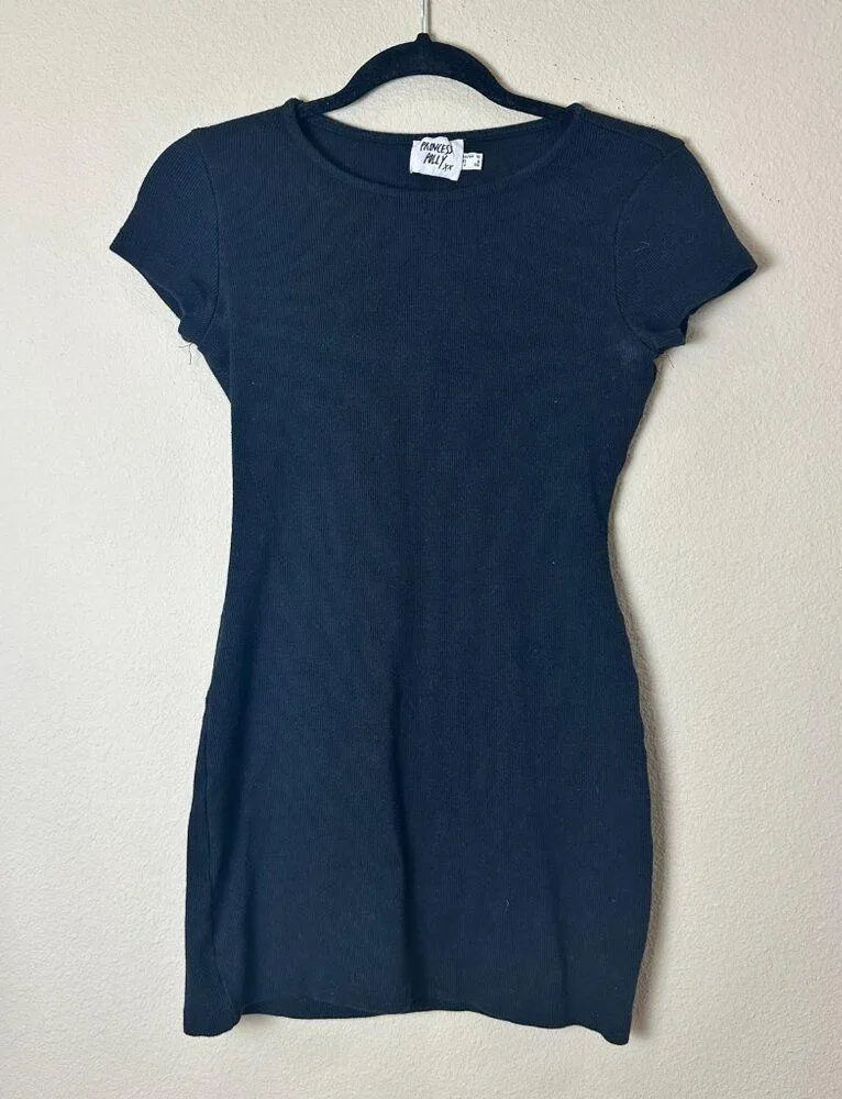 PRINCESS POLLY Cap Sleeve Mini Dress Size 6 Ribbed Bodycon Black - Image 2