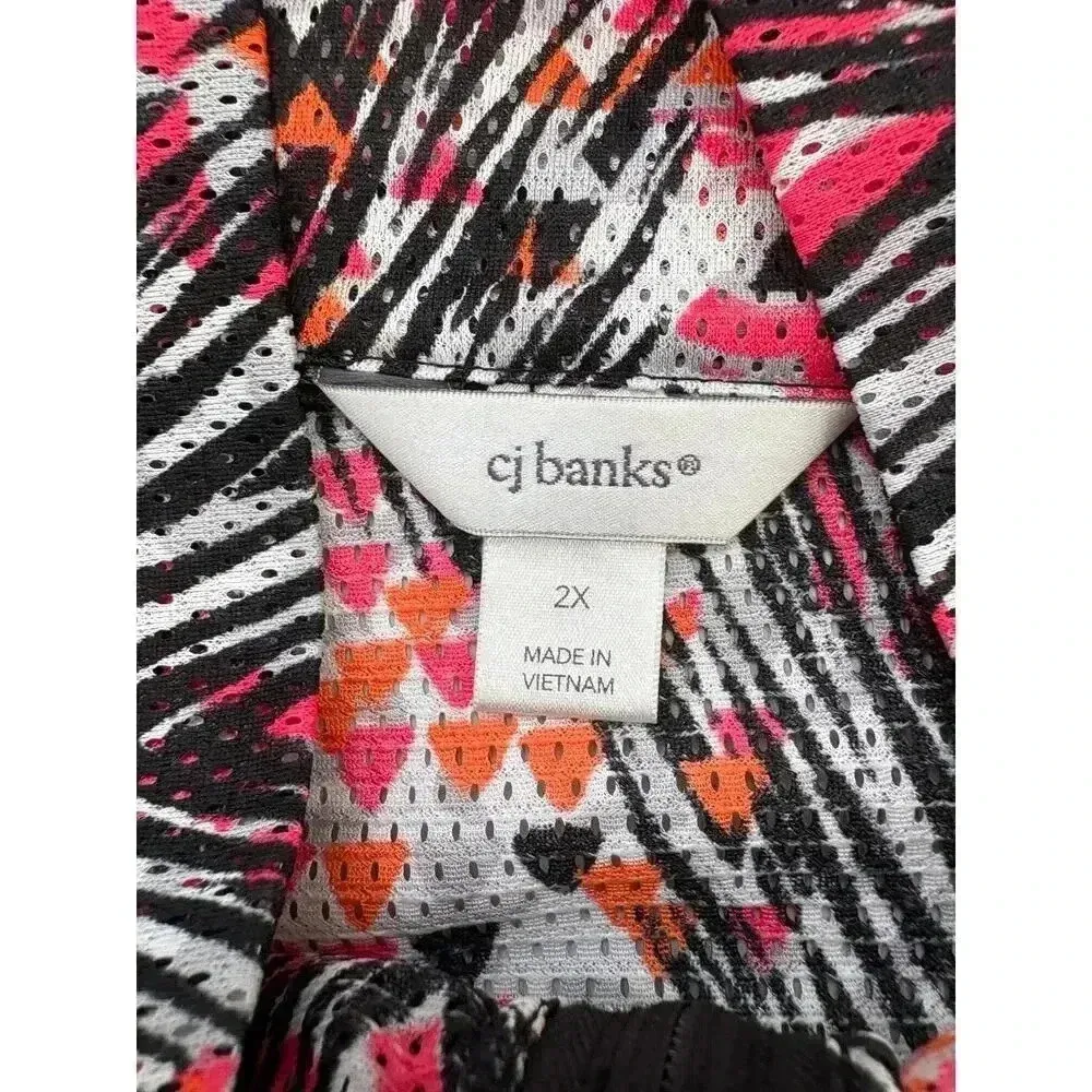 CJ Banks | Women’s Abstract Full Zip Stretch Mesh 3/4 Sleeve Top | 2X - Image 3