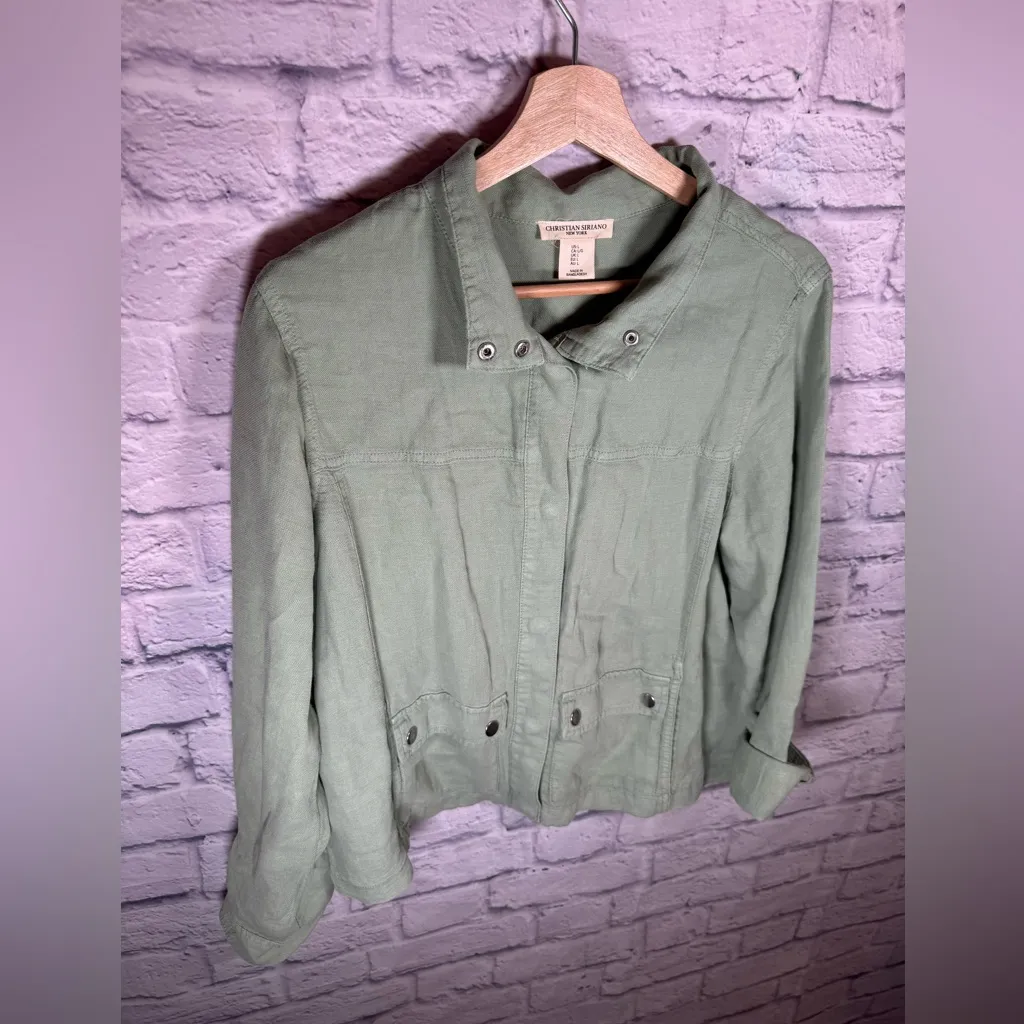 Christian Siriano | Light Sage Green‎ Linen Blend Utility Shacket Size L Large Green - Image 5