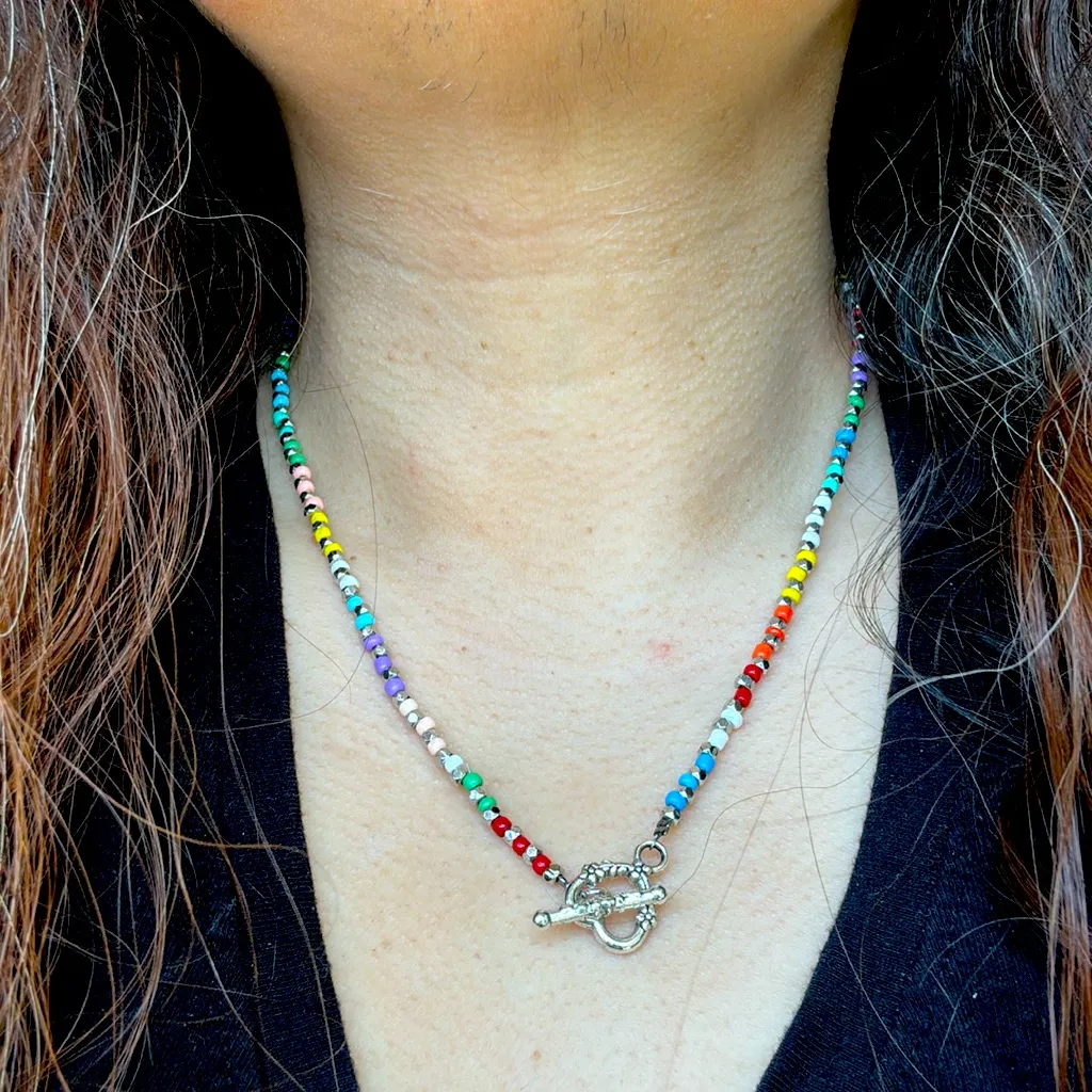 🌈 Anthro inspired Rainbow Seed Bead Necklace Handmade - Image 5