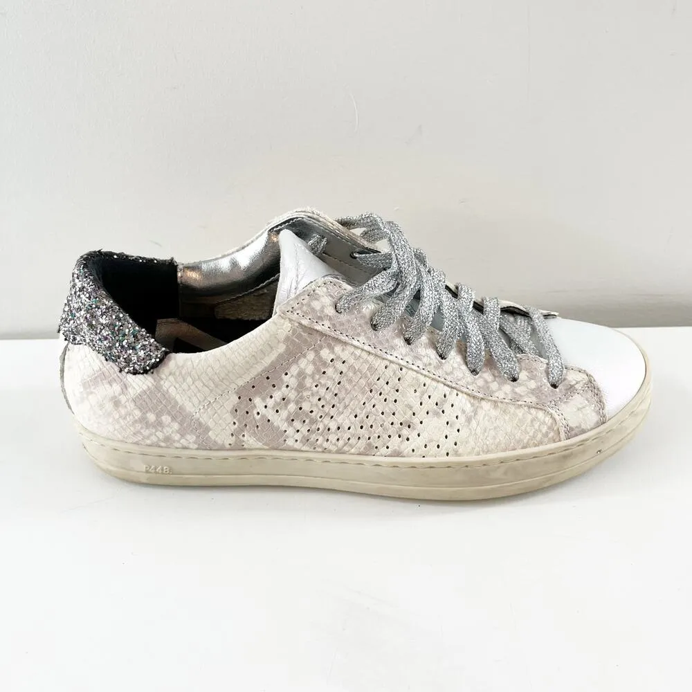 P448 John Low Top Sunset Snake Glitter Heel Lace Up Skateboarding Sneakers White - Image 3