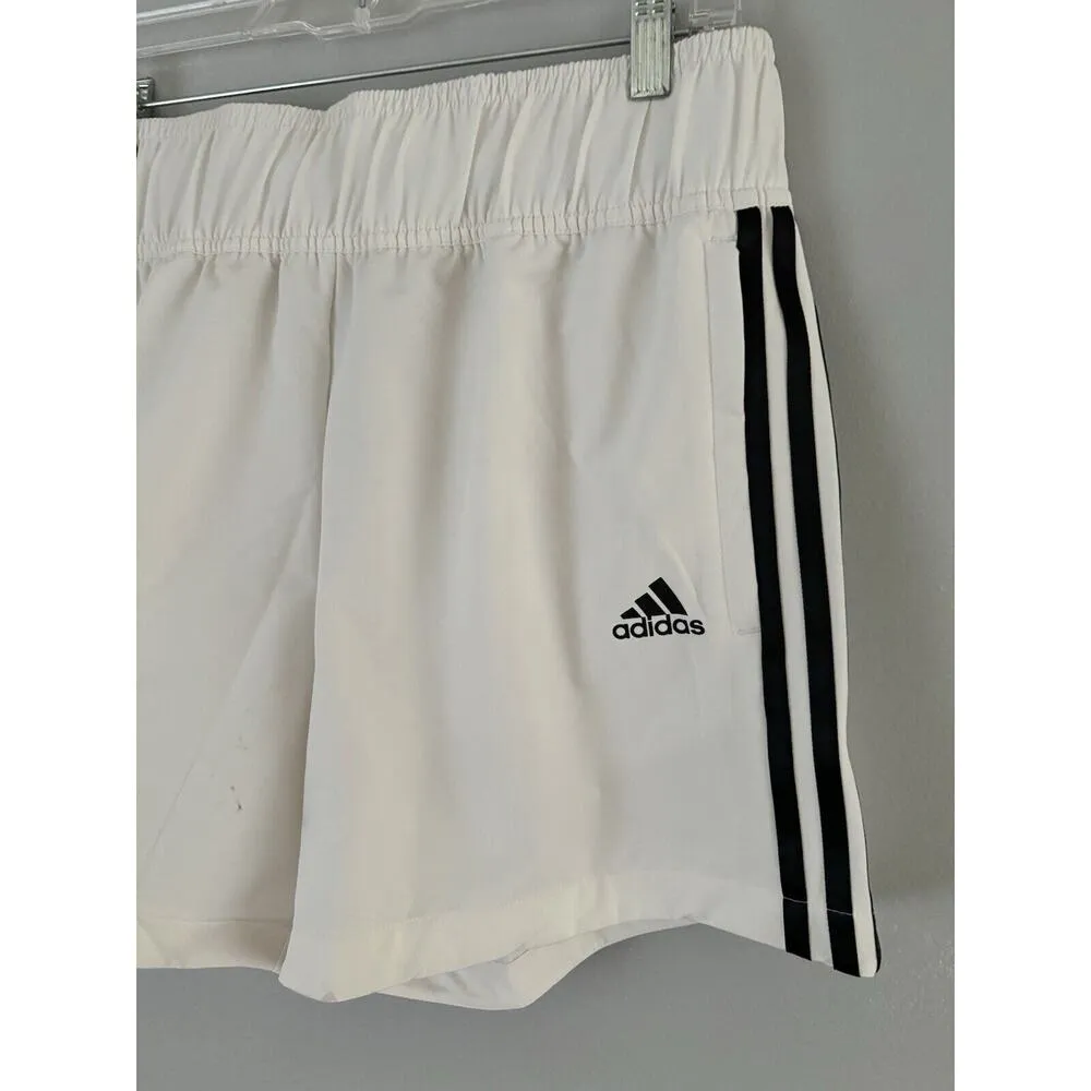 NWD Adidas Womens Tiro High Rise Woven Soccer Shorts White Black Stripe Sz Large - Image 5