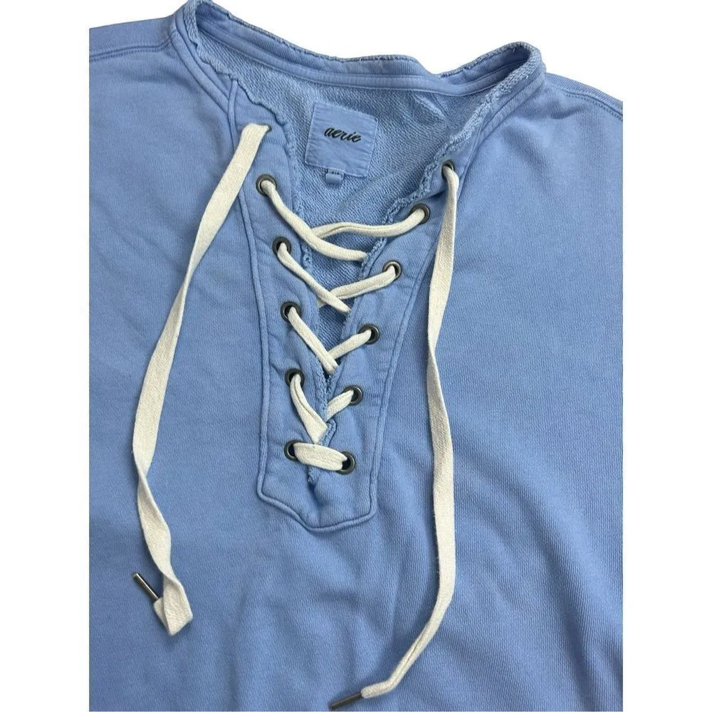 Aerie lace up light blue sweatshirt size small - Image 9