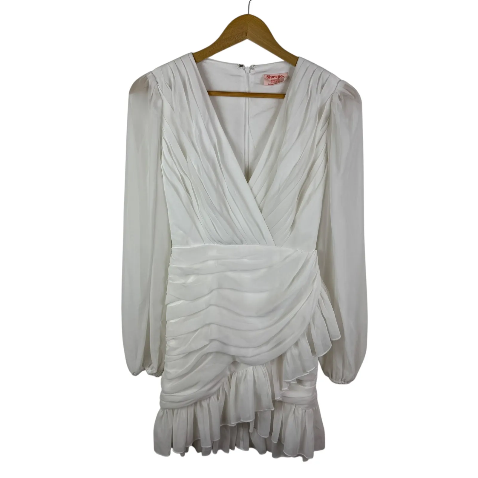 Showpo Can I Be Your‎ Honey Mini Dress Size 4 White Ruched V - Image 2