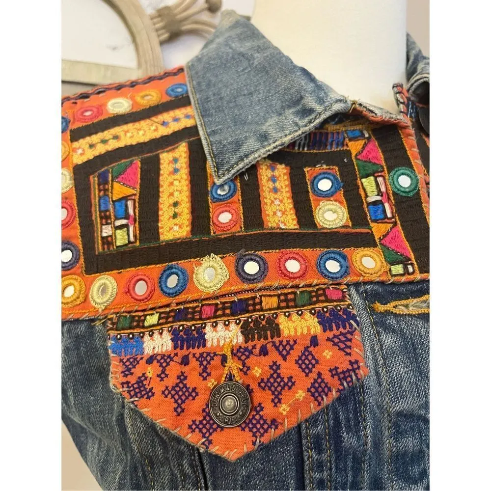 Ralph Lauren Denim Supply Embellished Denim Jean Vest Southwest Aztec S - Image 2