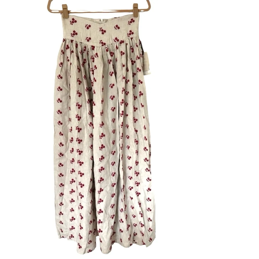 Dos Marquesas Baya Del Bosque Embroidered Linen Ankle Skirt Womens Small New - Image 3