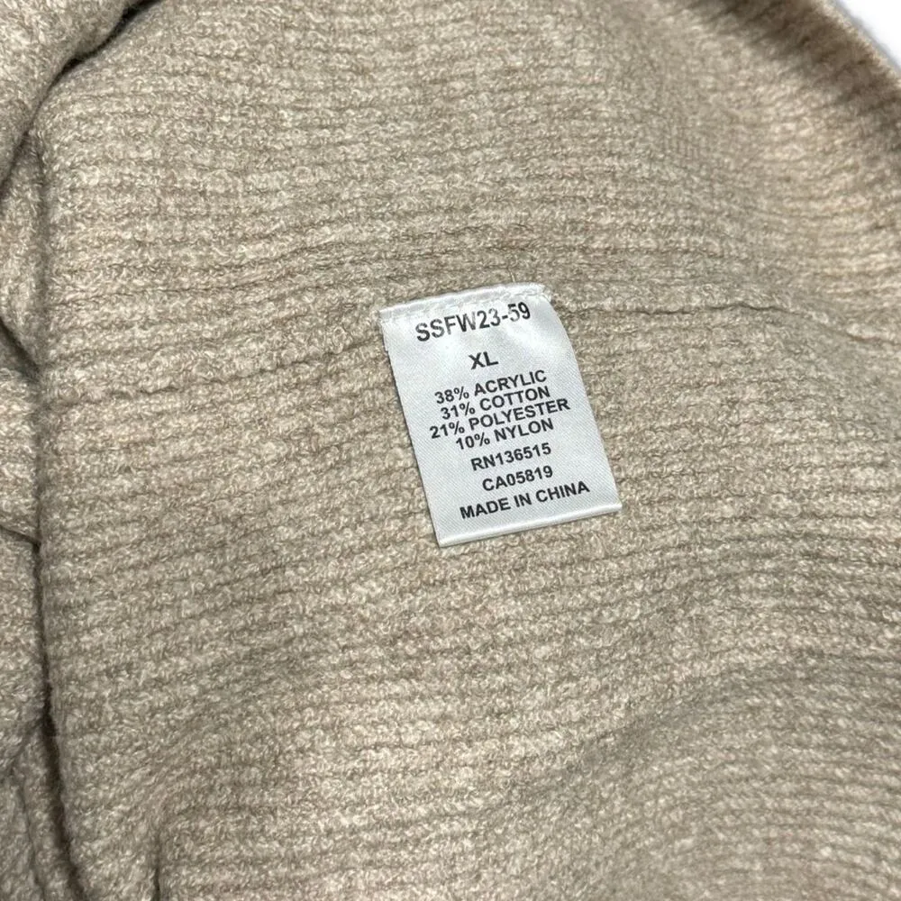 STITCHES & STRIPES Heathered Crew Neck Long Puff Sleeve Sweater Oatmeal Tan XL - Image 7