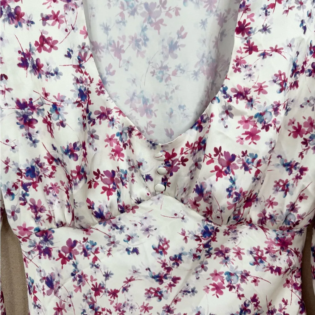 Zara Women's Floral Satin Effect Mini Dress Size S Multicolor long sleeve - Image 4