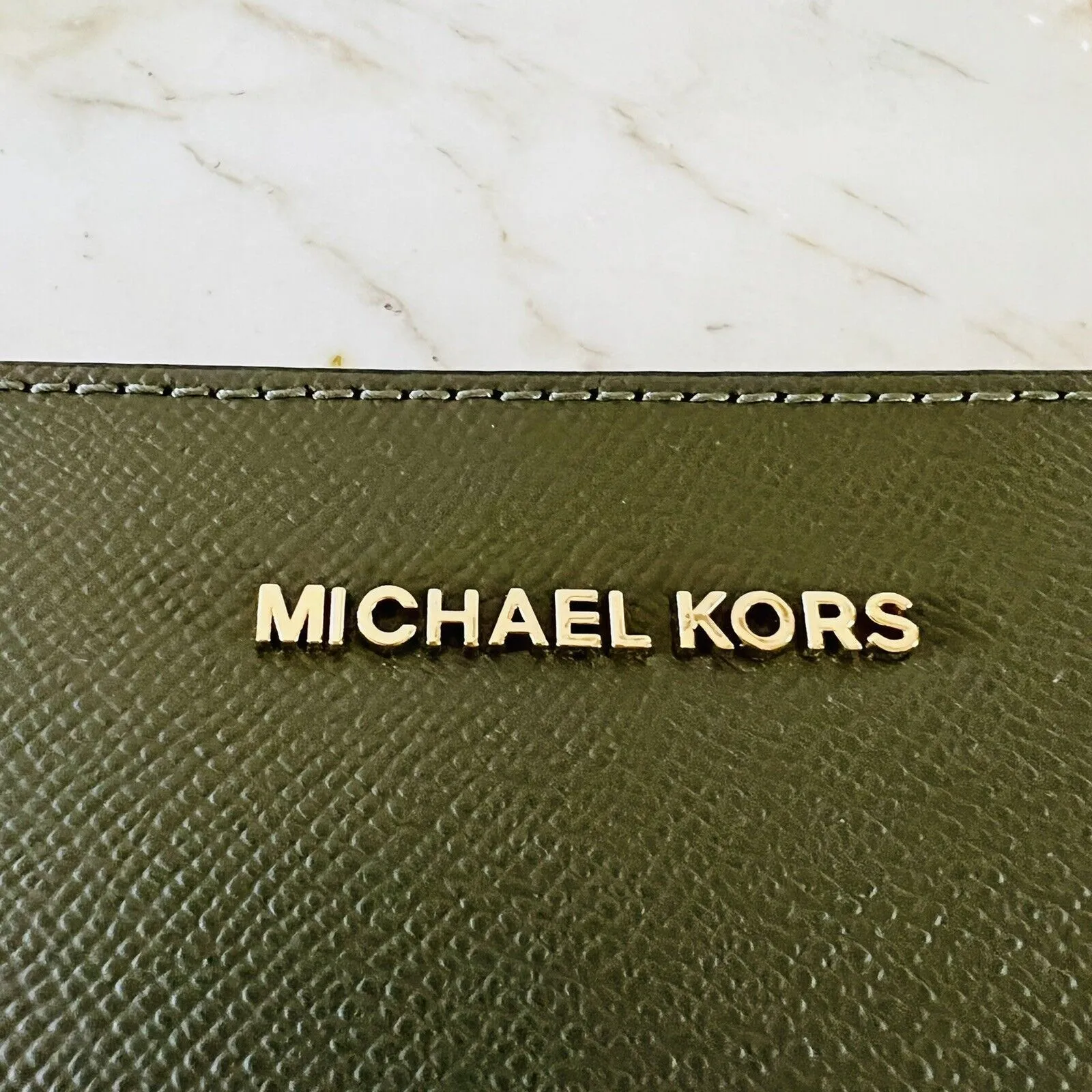 MICHAEL KORS Jet Set Olive Leather Zip Chain Crossbody Bag - Image 3