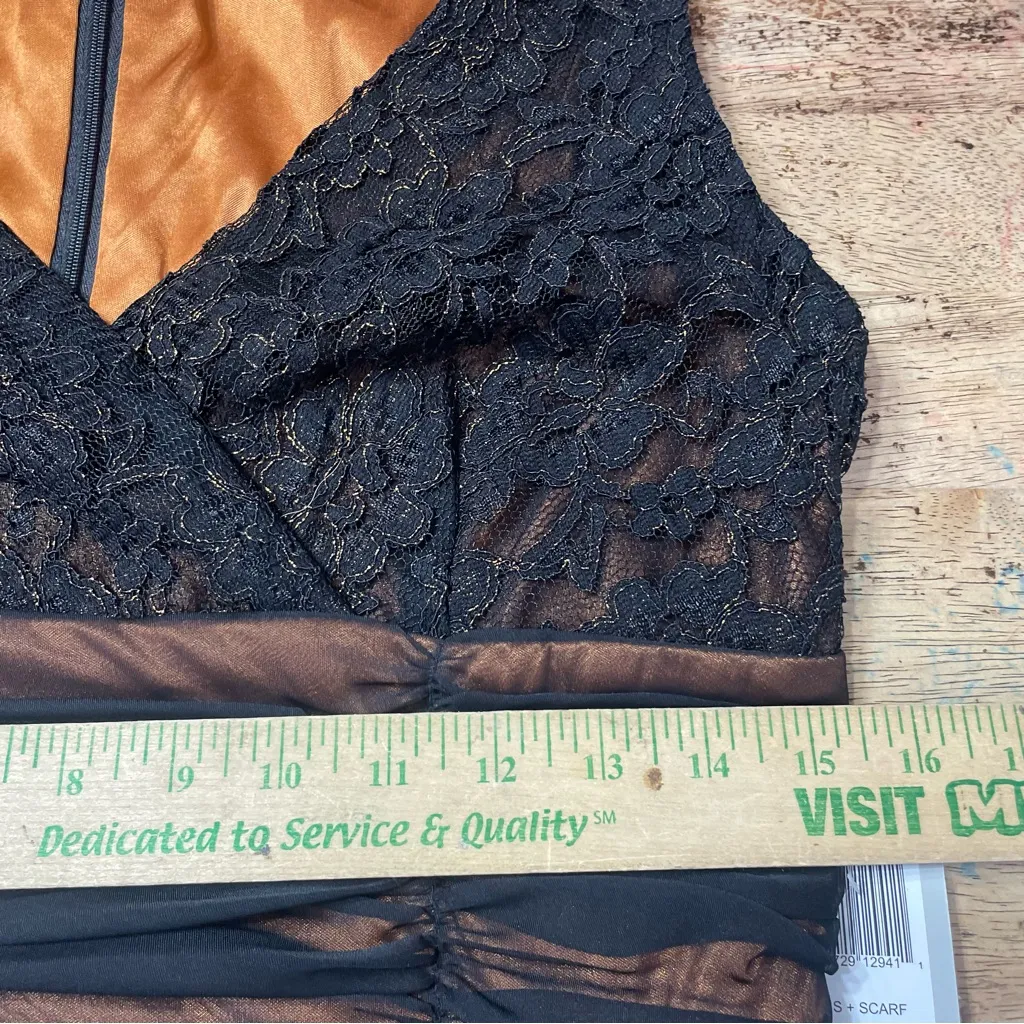 Vintage 90s‎ Y2K Orange Black Mesh Dress Whimsigoth Dark Fairy Goth 12 Babydoll - Image 8