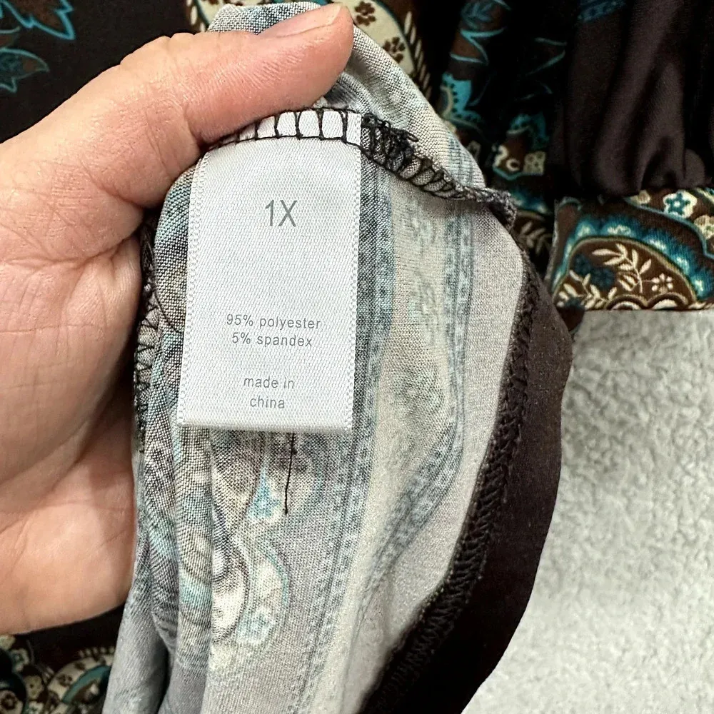 Fashion Bug Shift Dress Womens 1X Brown Paisley 3/4‎ Sleeve Retro Indie Boho Y2K - Image 7