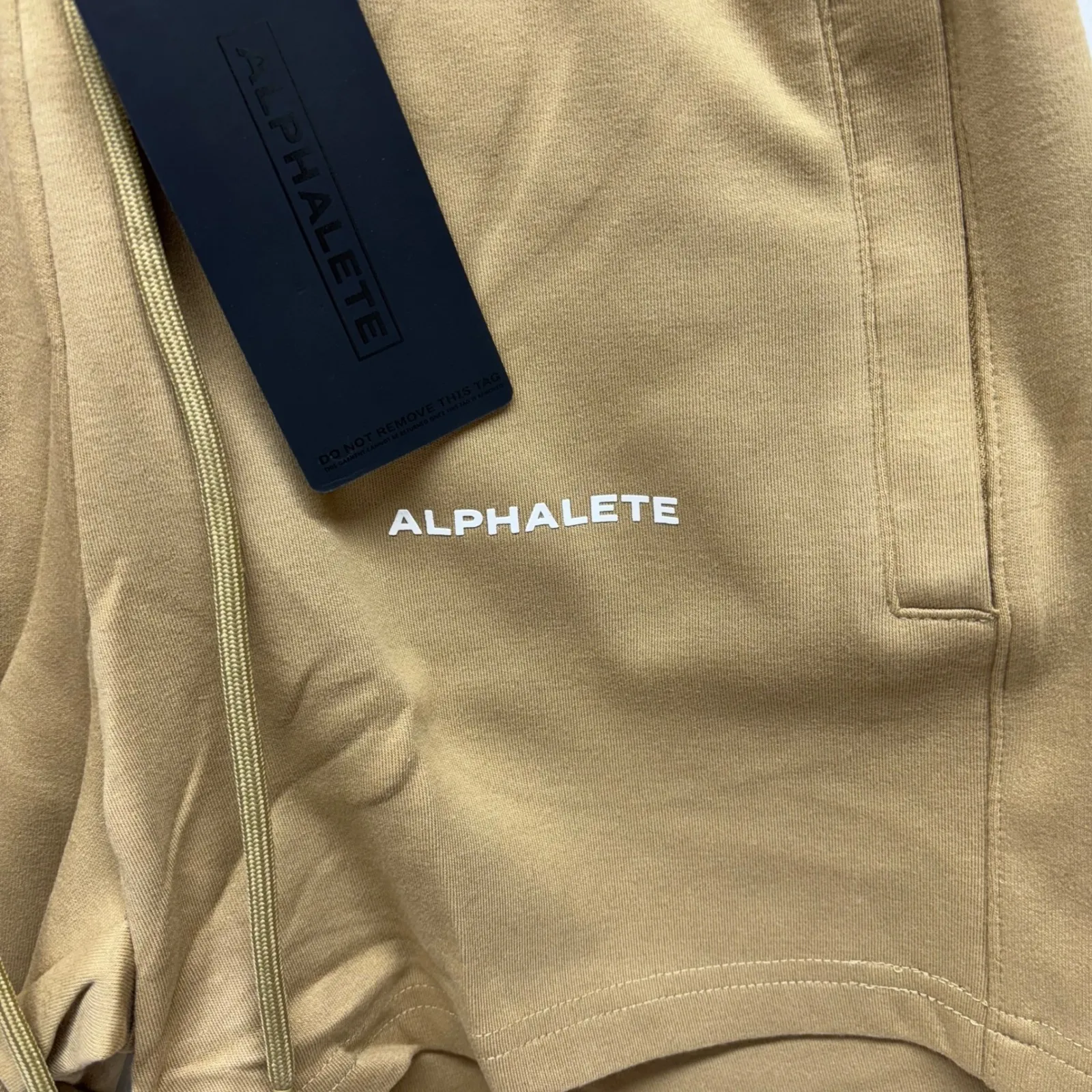 Alphalete Athletic Shorts Khaki Tan Drawstring Pockets Size S - Image 2