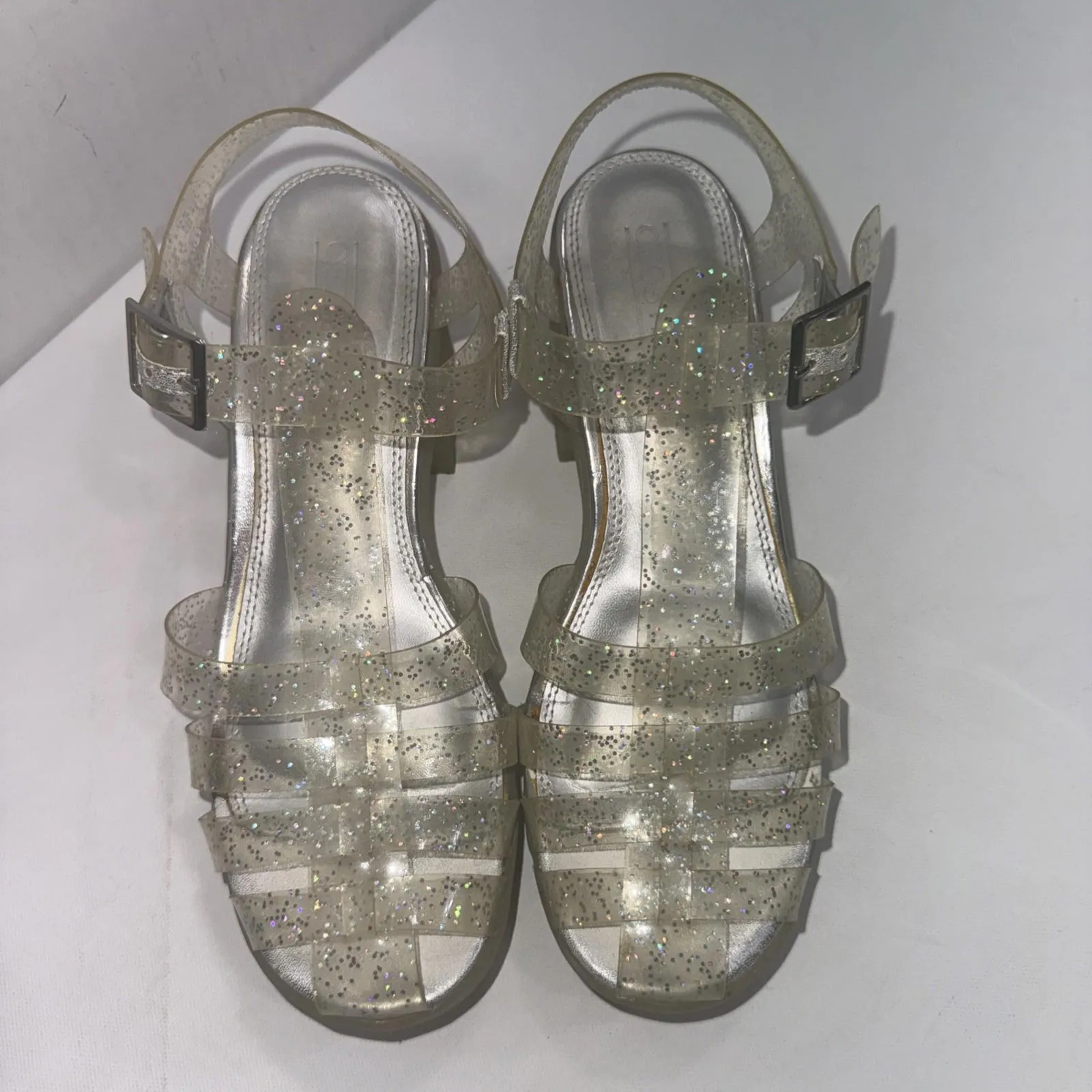 Asos Chunky Y2K 90s Clear Silver Glitter Platform Jelly Heel Clogs Sandals 7 - Image 3