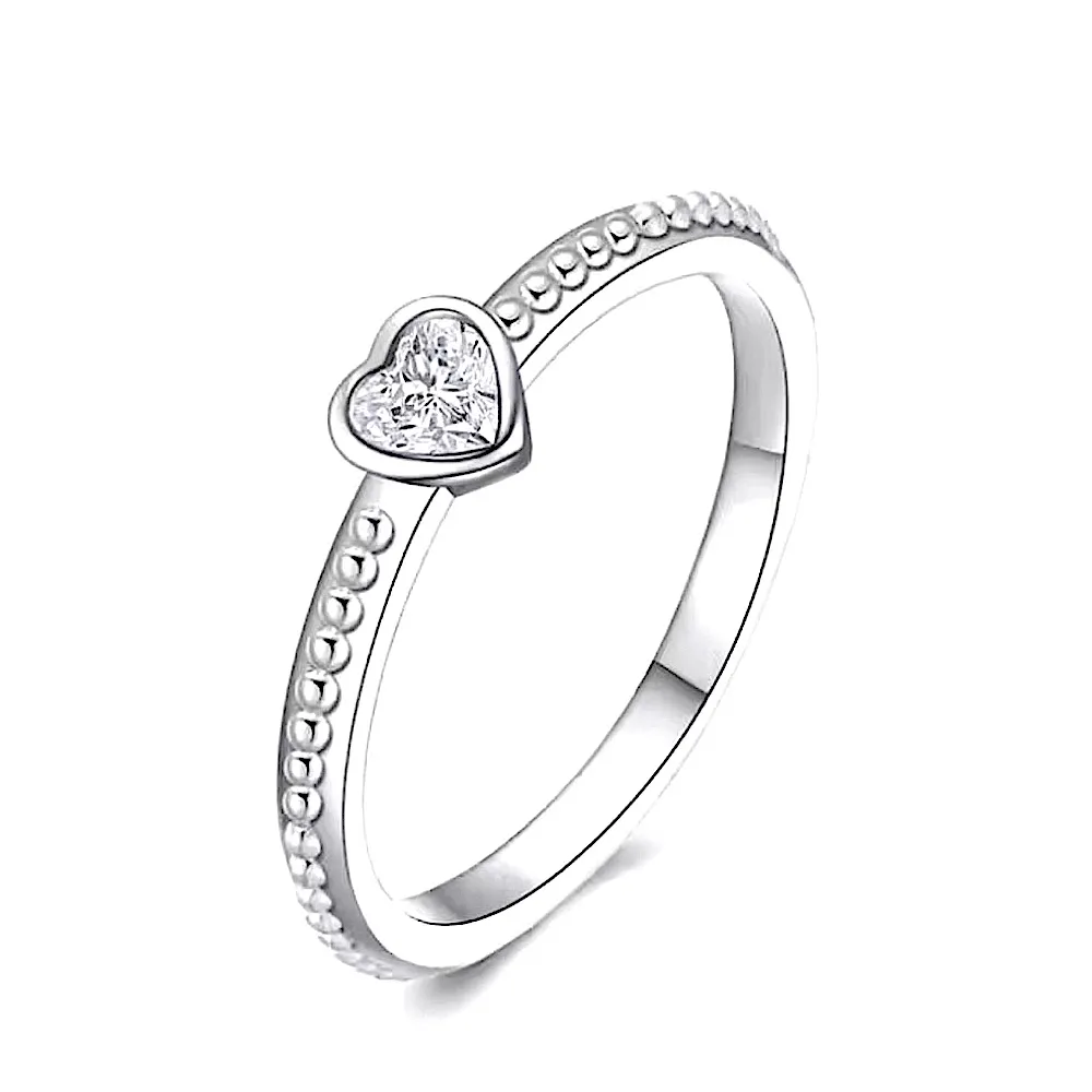 NEW Women's Milgrain‎ 925 Sterling Silver Diamond Simulant Heart Ring Size 7 - Image 12