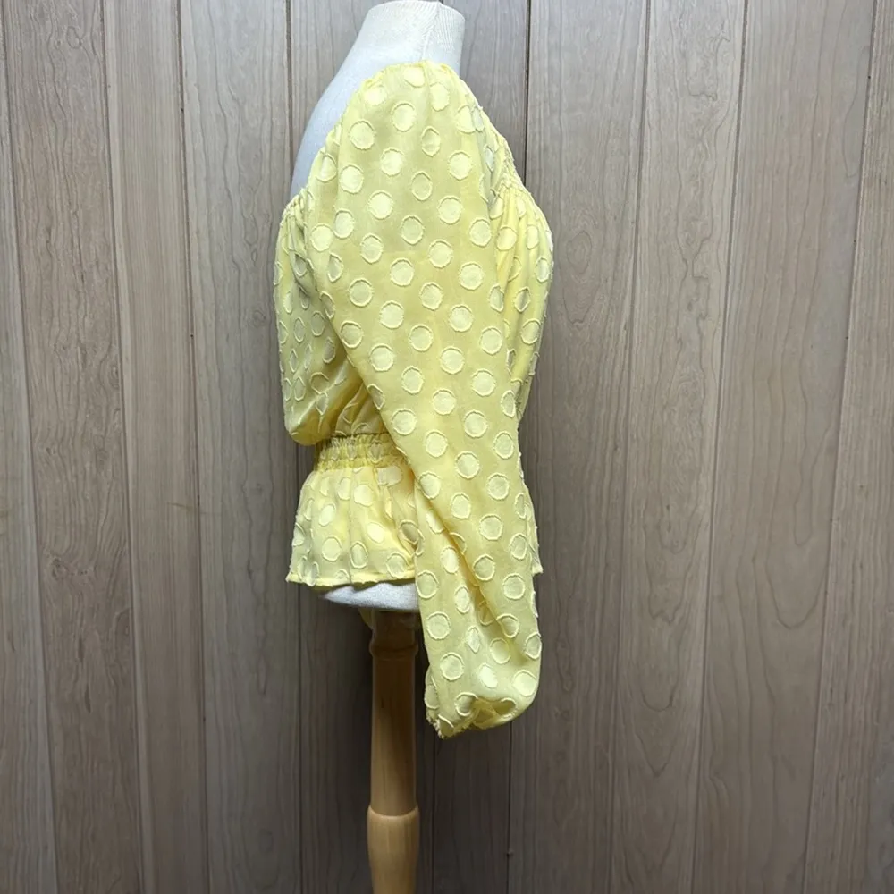 LC Lauren Conrad NWT Yellow Hello Sun Smocked Peplum Long Sleeve Blouse Size XS - Image 5