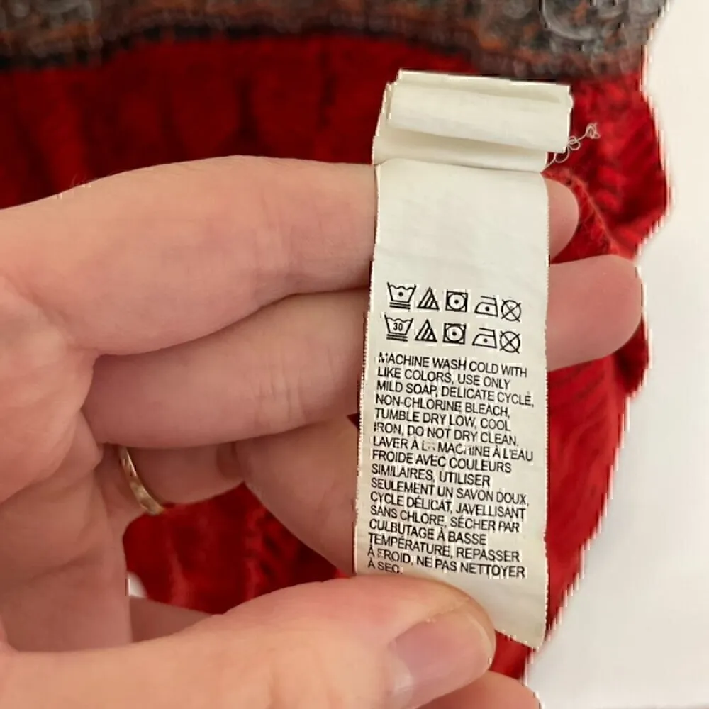 LUCKY BRAND Border Tie Dress Red Navy Multi Border Print Geo Striped Mini Boho M - Image 11