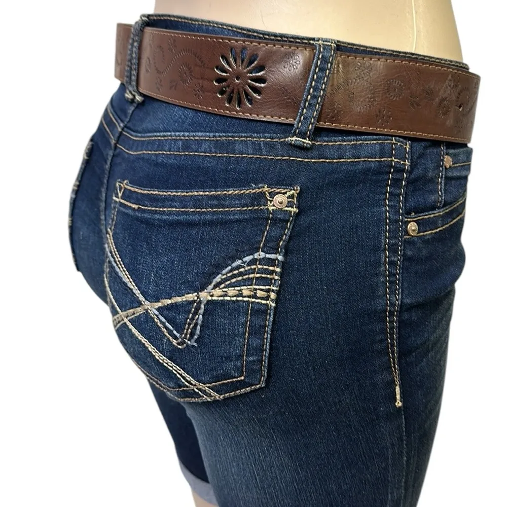 Wallflower Legendary Fit Bermuda Western Blue Jean Shorts with Rhinestone Belt 5 - Image 3