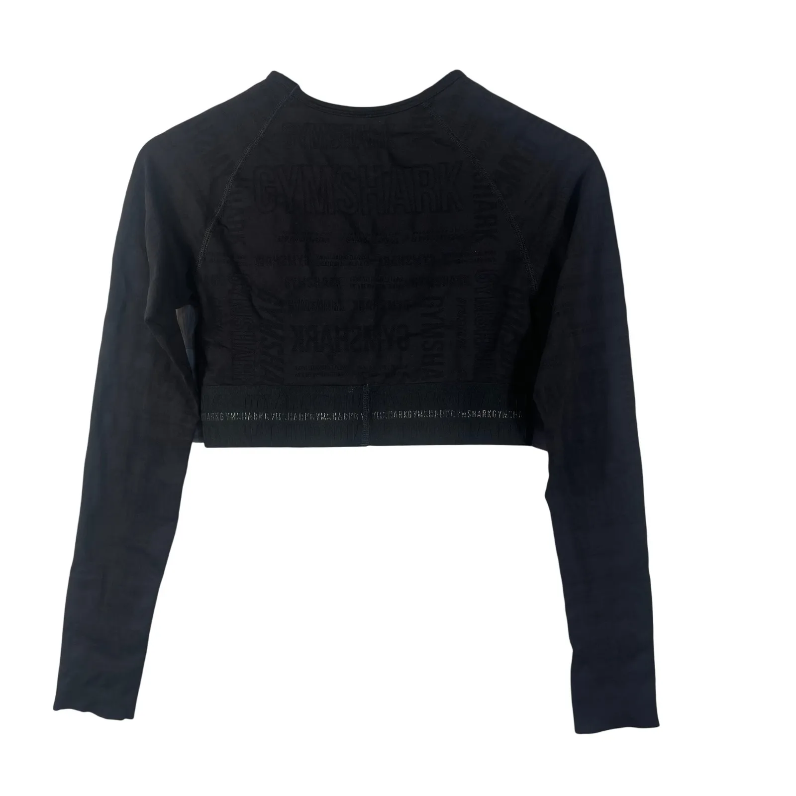 Gymshark Long Sleeve Crop Top Black Logo Print Thumbholes‎ Seamless Activewear - Image 6