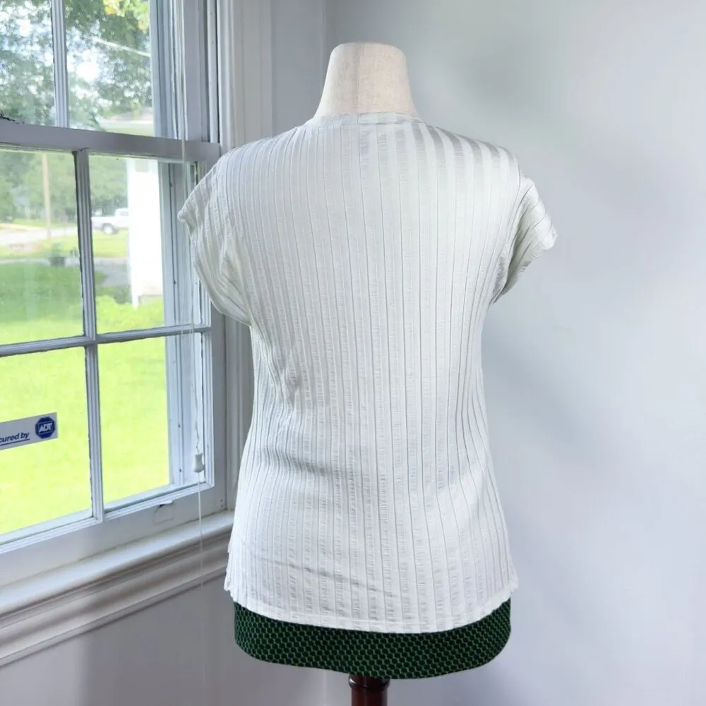 Eileen Fisher Wide Rib Stretch Ribbed Crewneck Boxy White Top Size Small - Image 3