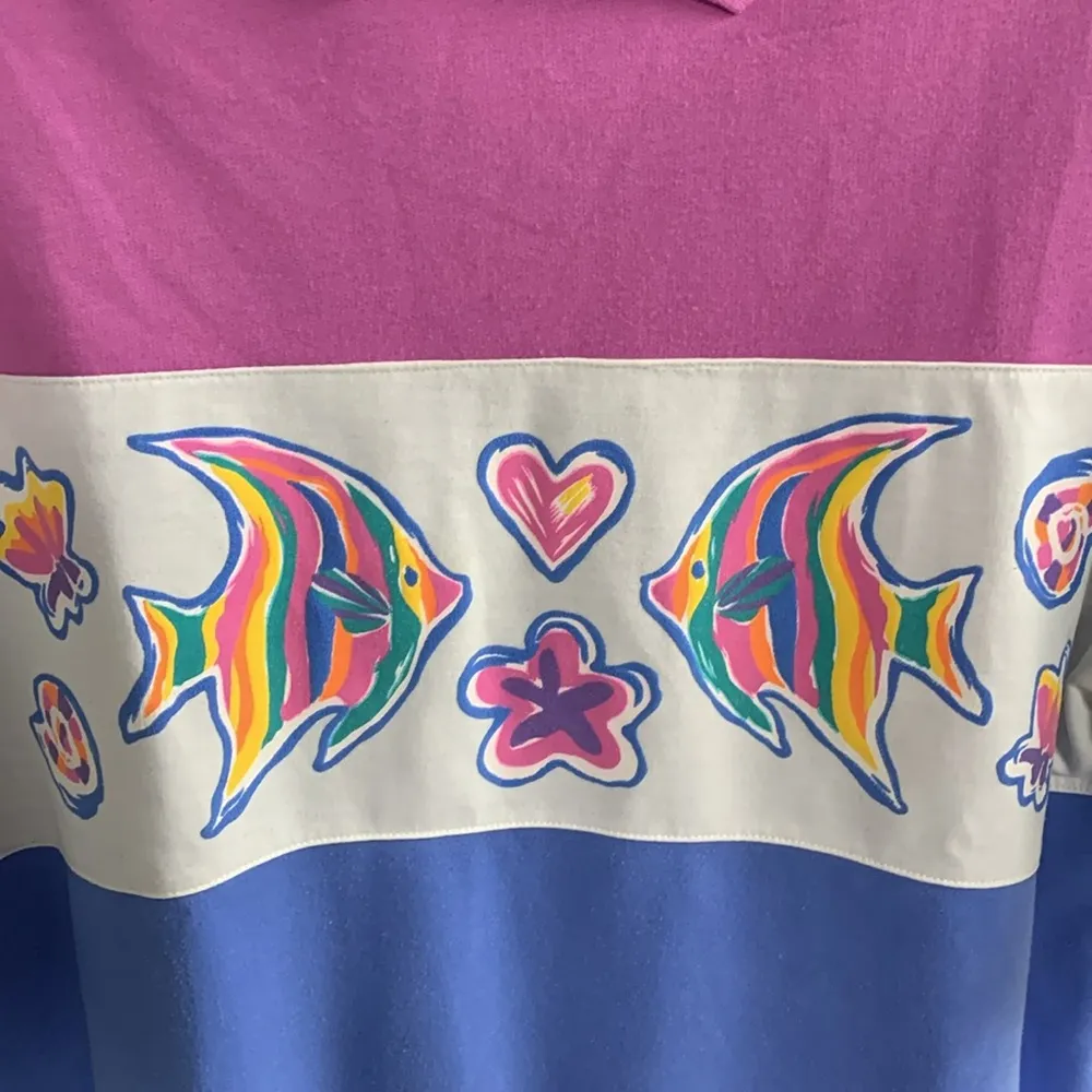 Vintage Jantzen Fish Motif Short Sleeve Sweatshirt Size XL - Image 2