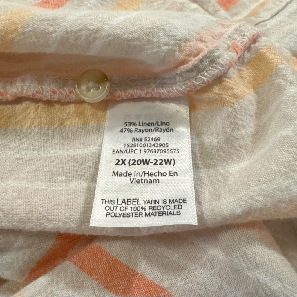 Terra & Sky Striped Button Up Linen Top Size 2X - Image 5