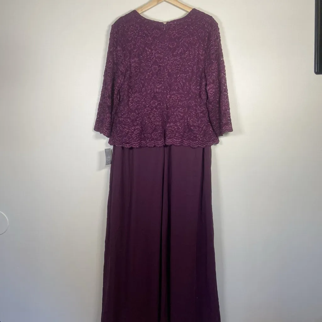 Alex Evenings Woman 16W Plum Lace Sequin Bodice Chiffon Mother‎ Of Bride Dress - Image 12