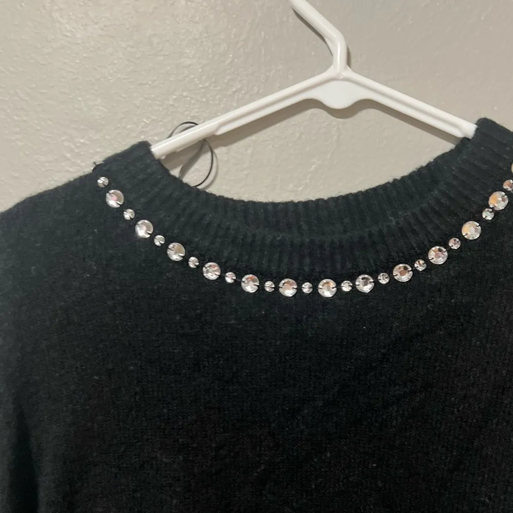 Black H&M Sweater with Sparkle Jewel Neckline RHINESTONES - Image 2