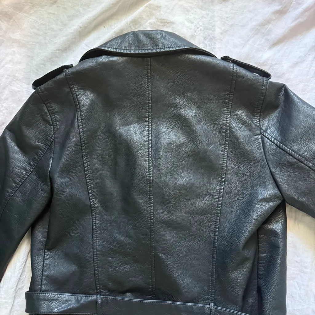L'Olive Verte faux leather biker jacket size 3 Silver - Image 7