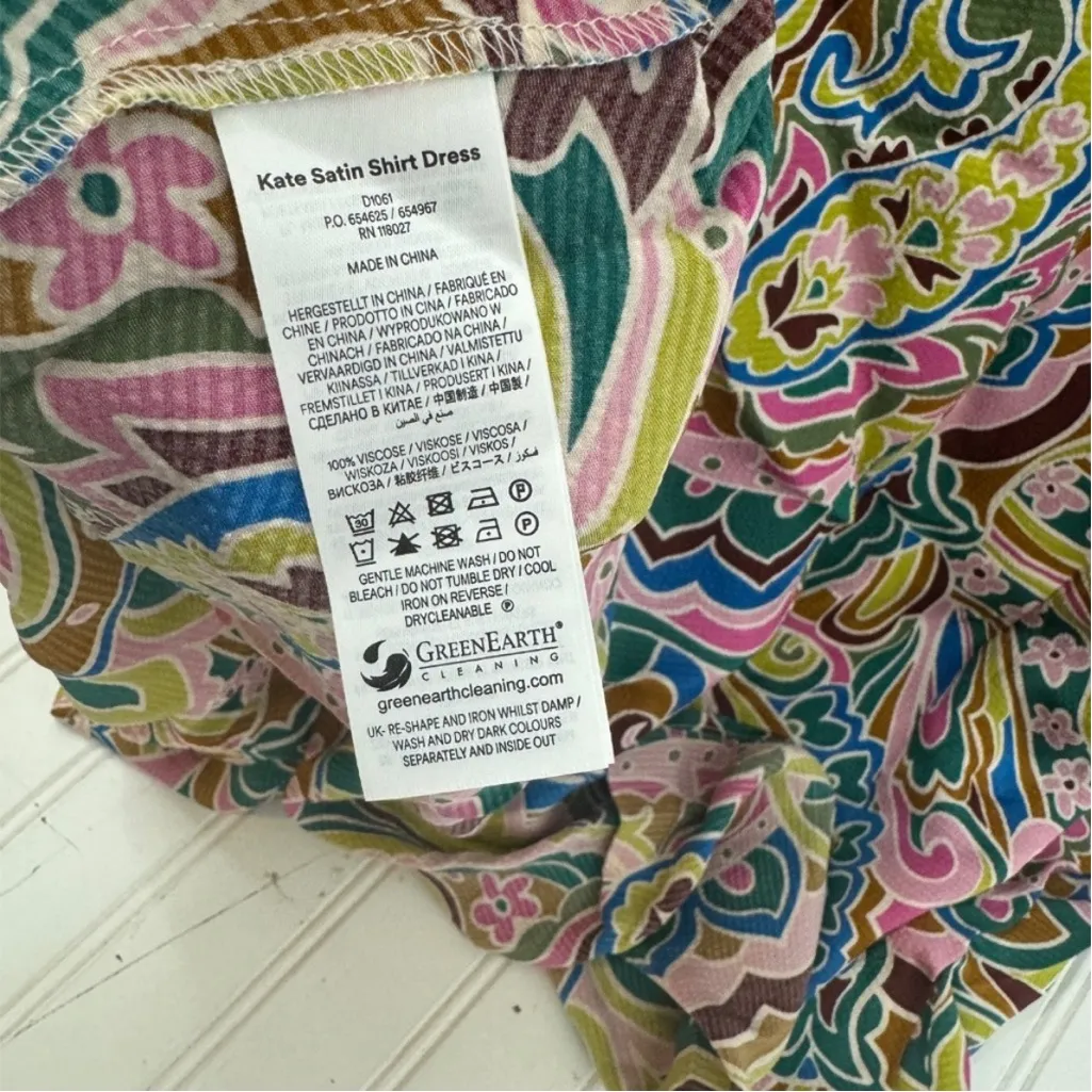 Boden Green Kate Satin Shirt Dress US Size 14R Pink - Image 6
