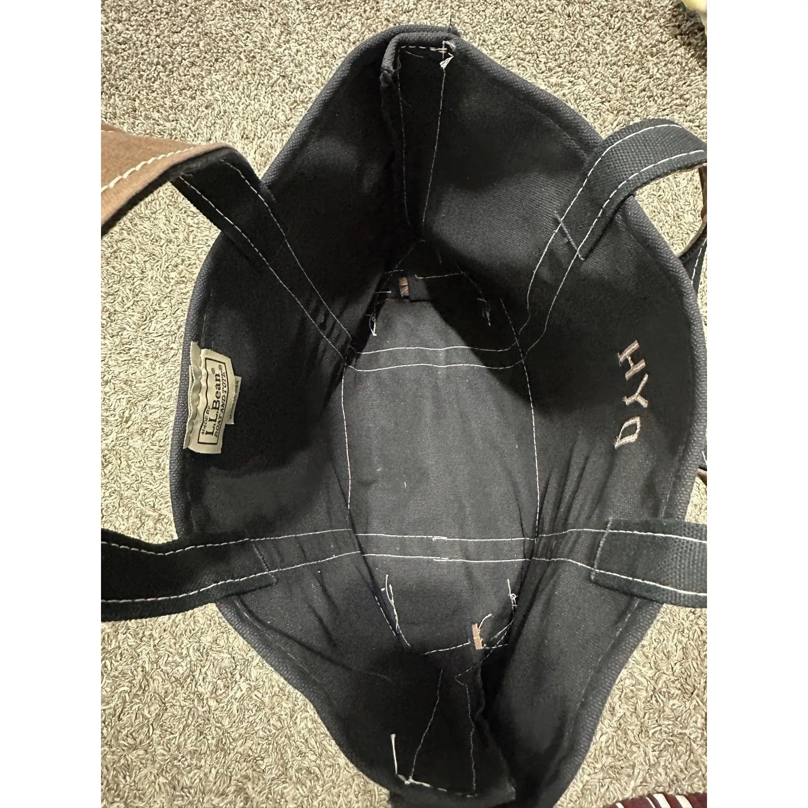 VTG 90s LL Bean Boat & Tote Bag USA Canvas Rare Black Brown medium - Image 12