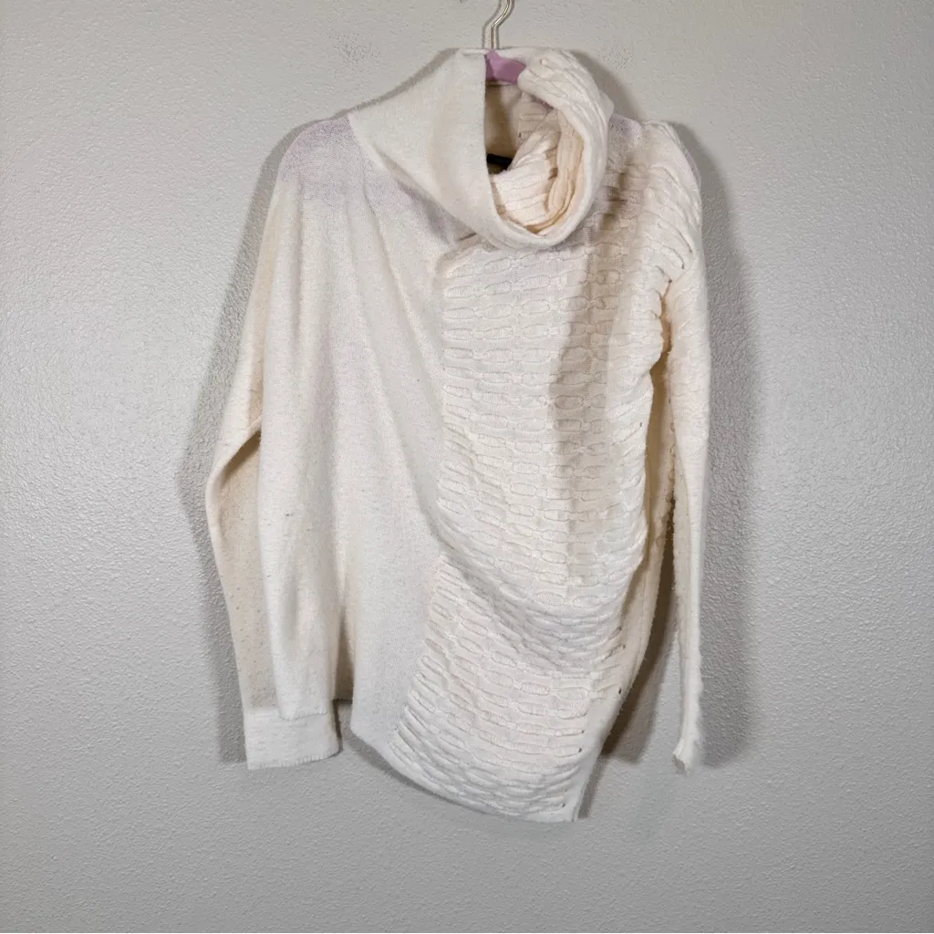 Sarah Pacini Cream Cowl Neck Asymmetrical Sweater Womens OS Wool Blend Lagenlook Size M - Image 12