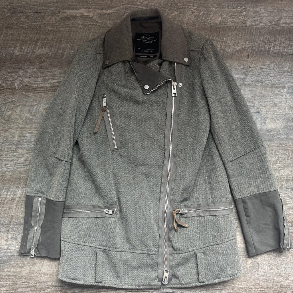 All Saints Zulia Biker Jacket Deconstructed No Belt Moto Distressed Sz 2 Flaw - Image 16