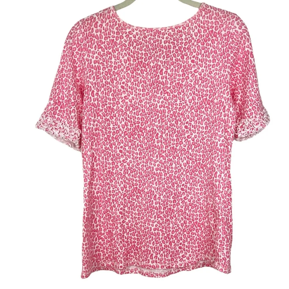 Lilly Pulitzer Pink Leopard Top L Ruffle Sleeves - Image 6