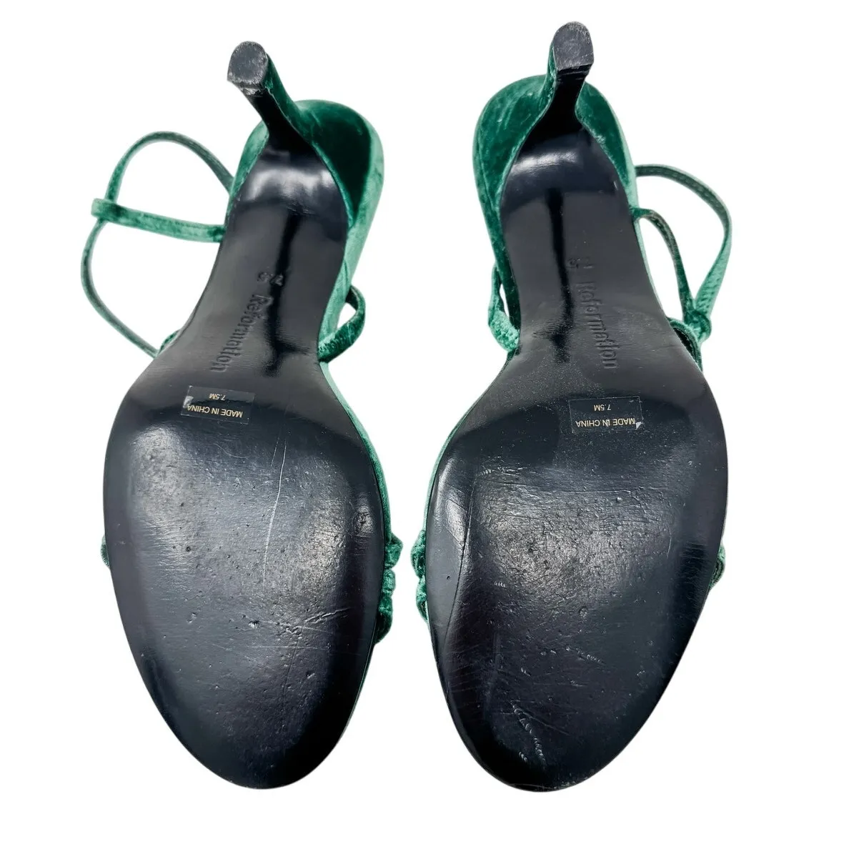Reformation Marylou Velvet Slingback Sandals strappy forest green size 7.5 - Image 7