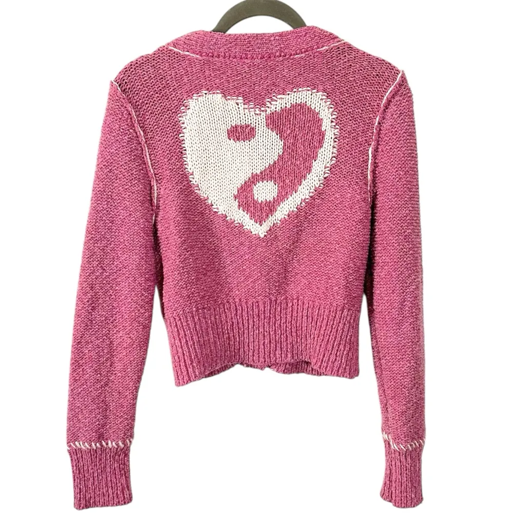 Anthropologie Pilcro Yin Yang Icon Heart Cardigan in Pink Size XS Spring Preppy - Image 13