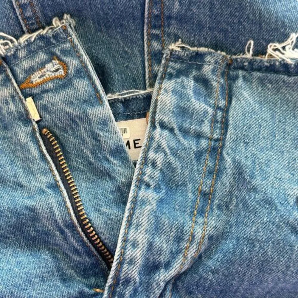 FRAME Sea Cut Off Waist Maxi Jean Denim Skirt Raw Hem‎ Blue Front Slit 26 - Image 12